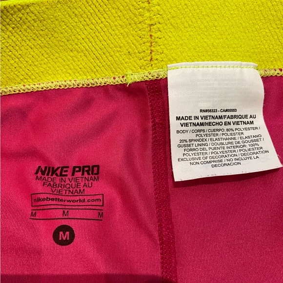 Nike Pro Hot Pink and Yellow Compression Shorts (M) - Picture 2 of 2
